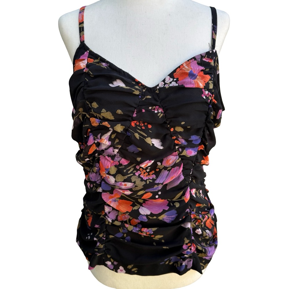 Latina Life Y2K Dark Floral Whimsigoth Ruched Bodycon Tank‎ Midi Skirt Black L